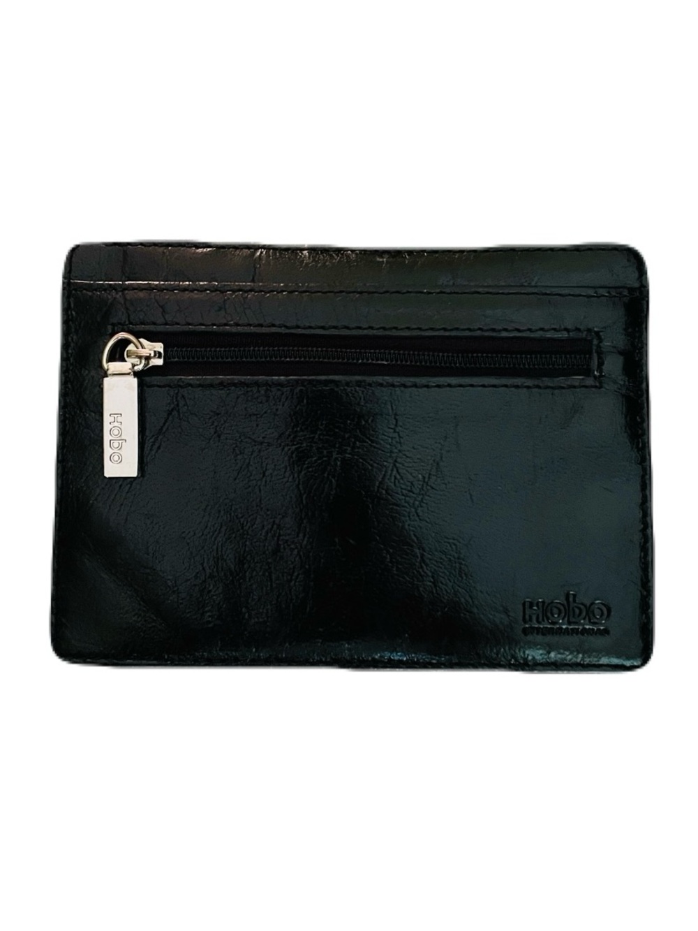HOBO Black Leather Zip Card Wallet with Front and Zipper Pockets